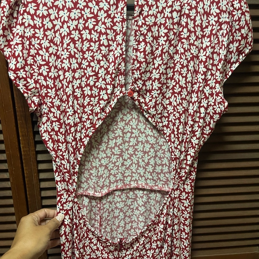 Reformation Red Floral Midi Dress (Size 12) - Picture 3 of 5